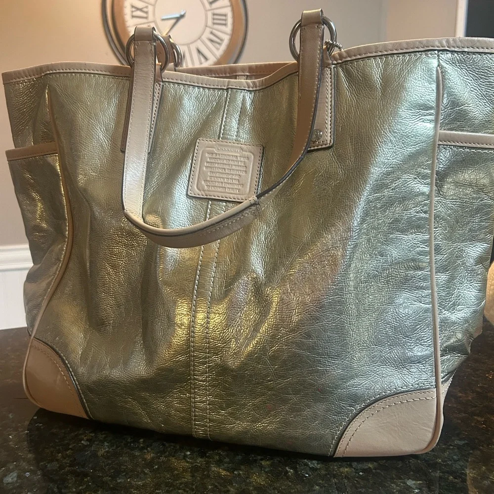 Coach Gold Metallic Tote Bag - Picture 1 of 9